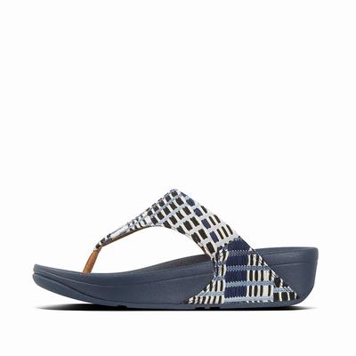 Fitflop Lulu Art Denim Toe-Post - Sandalen Damen - Navy Weiß (IGA604831)